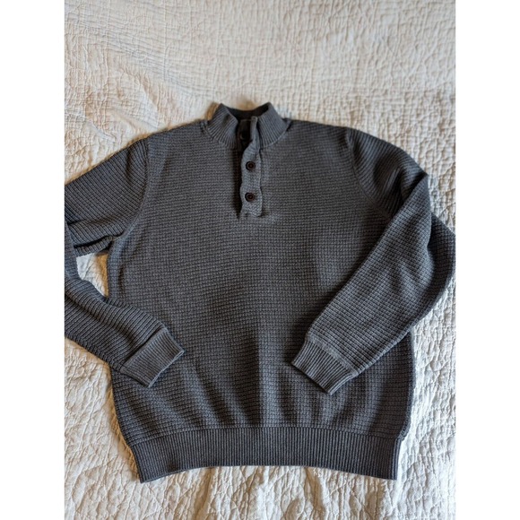 G.H. Bass & Co Sweater Pullover Men's L 1/4 Button 100% Cotton Rugby Gray - Picture 2 of 12